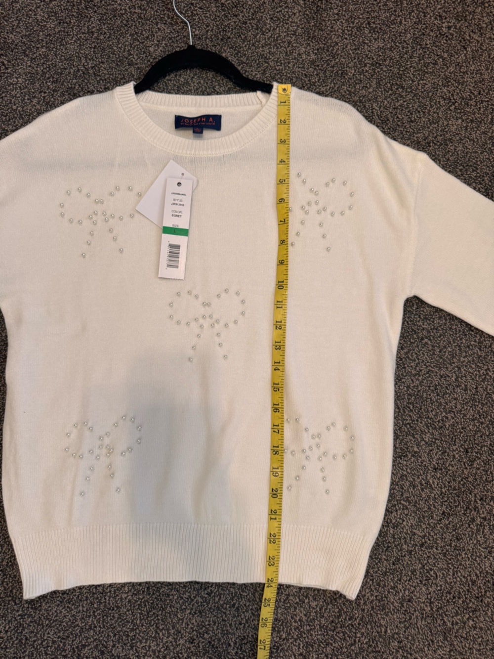 Winter Sale Joseph A Sweater Cream with Pearl Stud Bow Accents Size Large NWTS - Picture 12 of 12